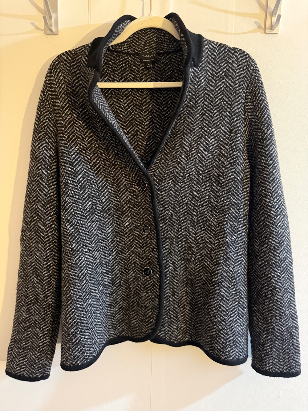 Talbots 100% Merino Wool Herringbone Knit Blazer Cardigan M